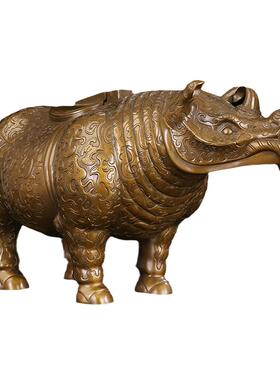 匠泽铜魂铜犀牛摆件纯手大犀牛