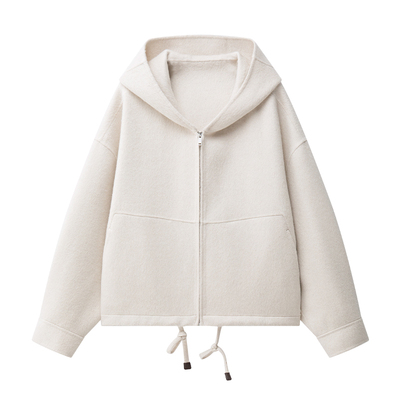 丝驼绒可调节下摆连帽短外套