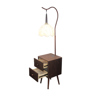 中古风置物架落地灯卧室装饰复古沙发边几客厅茶几床头柜台灯一体