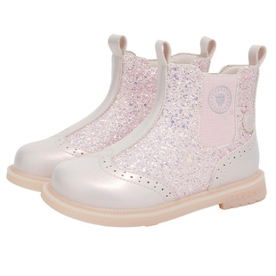 泰兰尼斯童鞋2025秋季新款女童闪灯皮靴儿童甜心公主马丁时装靴子