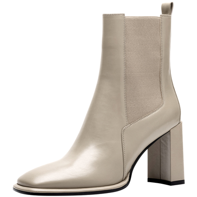 女方粗跟短靴JOOC真皮