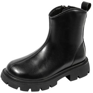 红蜻蜓女童靴子儿童鞋子2025新款冬季公主加绒女宝宝中筒马丁皮靴