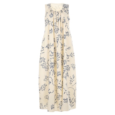 wanatry亚麻莱赛尔水墨画连衣裙