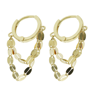 白小C韩国进口K黄金14K10K金耳环 闪耀素圈双唇链条耳坠耳扣耳圈
