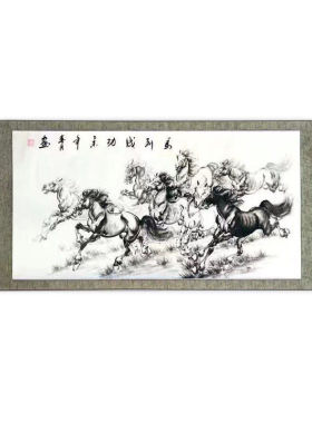 国画马到成功骏马图办公室装饰画