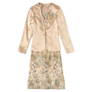 2026春中年时尚旗袍套装裙香槟色新中式婚礼妈妈礼服两件套连衣裙