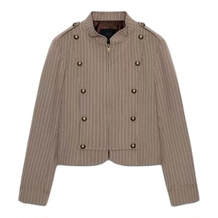 ZA外贸出口女装新款排扣装饰海军风条纹修身西装外套2010875 708