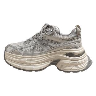 snowelf~月下银光厚底老爹鞋女2025春夏新款增高网面透气松糕鞋子