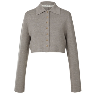 【OTW精纺纯羊毛】IIIVIVINIKO春季新款翻领短款针织开衫外套女