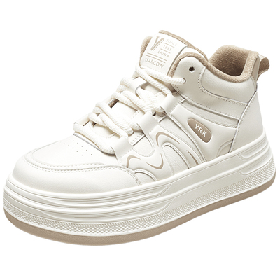 意尔康高帮鞋女加绒棉鞋2025冬季新款小白鞋厚底百搭休闲运动板鞋