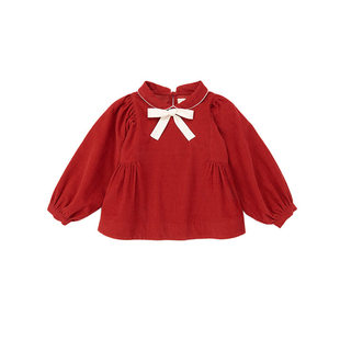 儿童毛衣2025秋冬MP系列女童绑带领衬衫爆米花针织衫半裙披肩套装