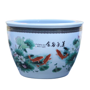 景德镇陶瓷鱼缸老式大水缸客厅阳台古法养鱼鱼缸睡莲盆缸青花瓷缸