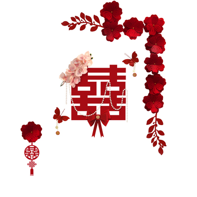 婚房女方布置卧室房门喜字门贴