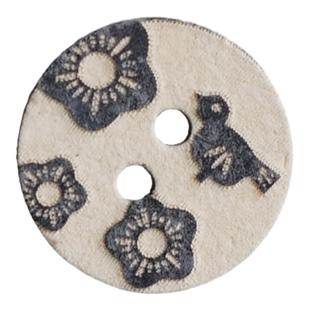 15mm一颗价英国Textile Garden深黑灰花朵小鸟原色仿椰壳纽扣