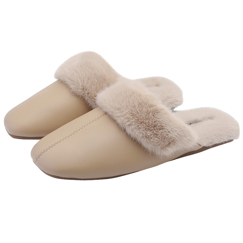 秋冬季慵懒格调温柔毛口居家美学皮棉拖鞋女保暖加绒家用软糯防滑