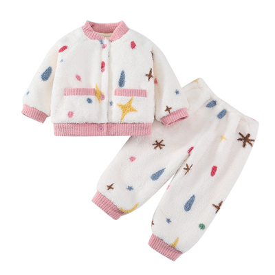 女童珊瑚绒睡衣冬季儿童加厚三层夹棉家居服保暖套装宝宝超厚衣服