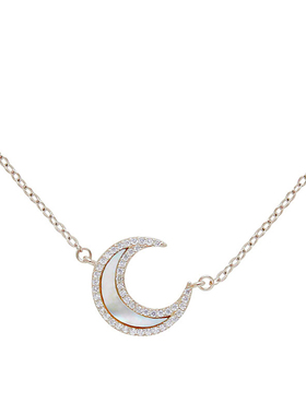 法式时尚风纯银白贝母月亮项链