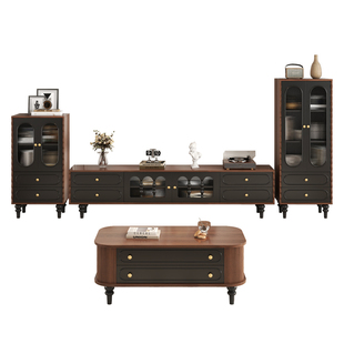 电视柜客厅2026新款落地中古风家具收纳储物一体家用电视机柜