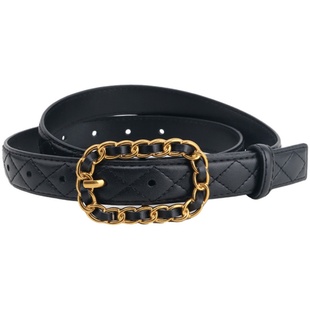 女士韩版粗线软面牛皮裤带简约装饰腰带皮带菱格小香风小众编织带