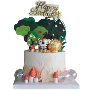 烘焙蛋糕装饰森系毛毡小树插牌插件森林树木小动物派对玩偶摆件