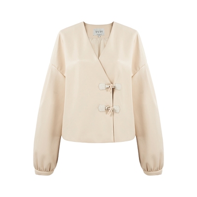 秋水伊人国风设计感仿皮衣短外套2025秋秋新款女减龄V领别致上衣