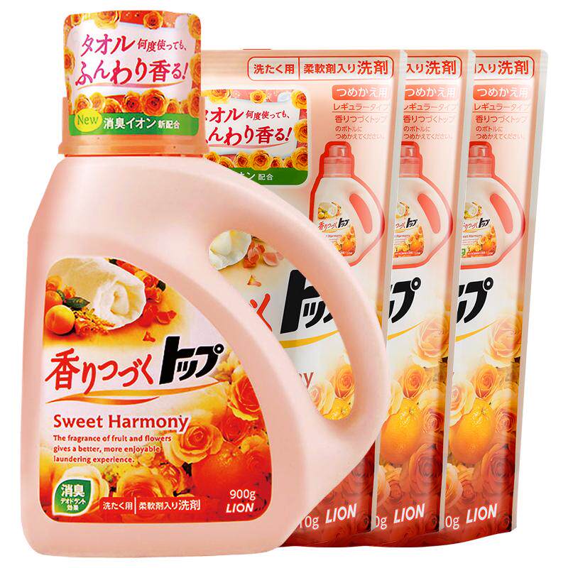 日本进口狮王持久香氛洗衣液花果香900g+690g*3柔顺留香除臭家用