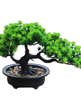 中式禅意仿真迎客松盆景绿植摆件