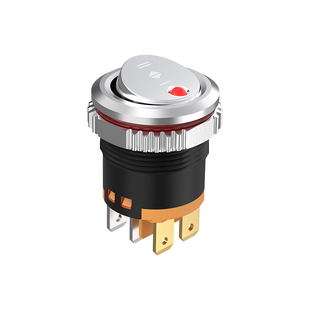 蓝波16/20MM大电流船型开关金属面板翘板带灯2档6脚红绿带指示灯