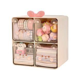 可爱小熊收纳盒桌面透明抽屉式置物架学生文具化妆品整理神器盒子