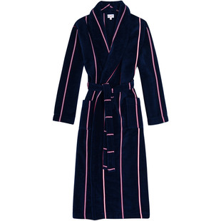 CallaAngel时尚浴袍男女士条纹毛巾料秋冬纯棉柔软情侣浴衣加长款