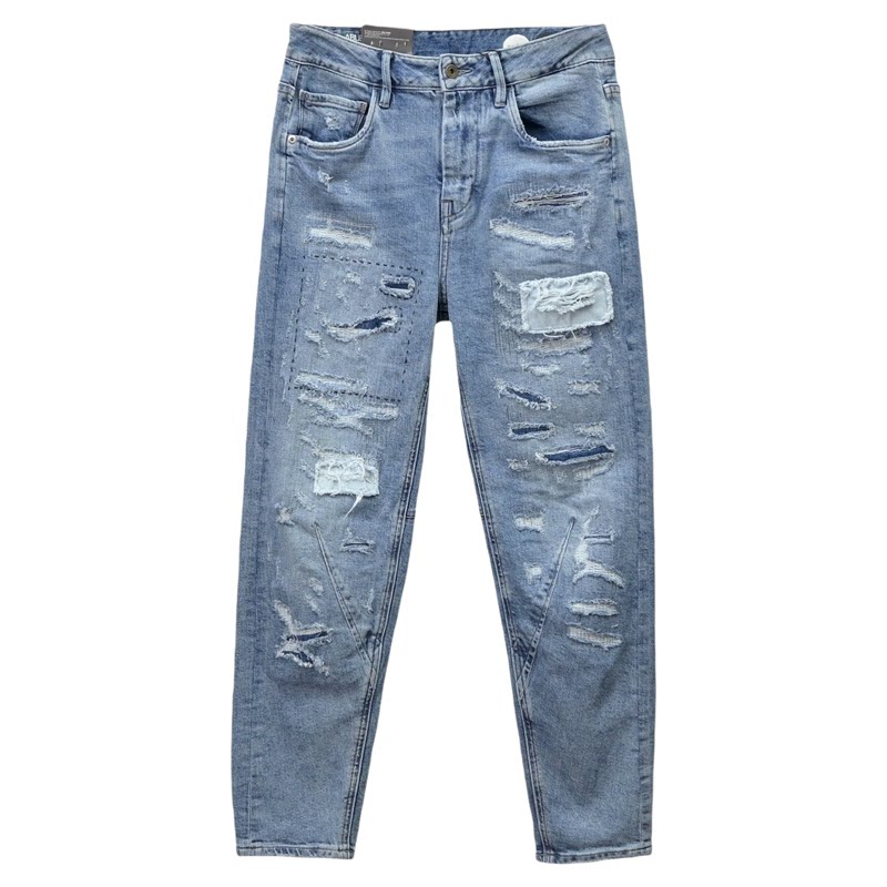 ABLEJEANS破洞补丁复古女牛仔裤