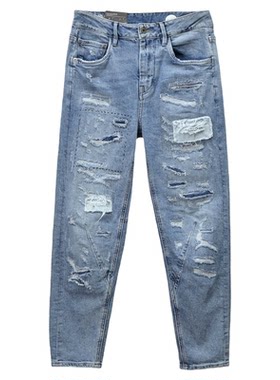 ABLEJEANS破洞补丁复古女牛仔裤
