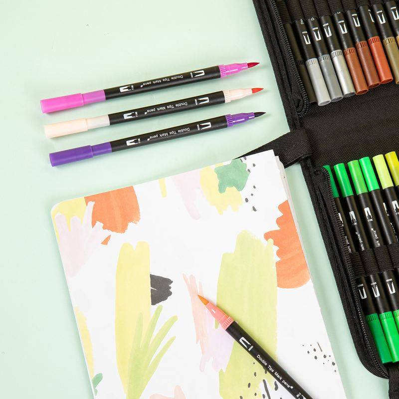 双头水彩笔CD包60色100色色软画笔水性头可72120色环保绘画水洗