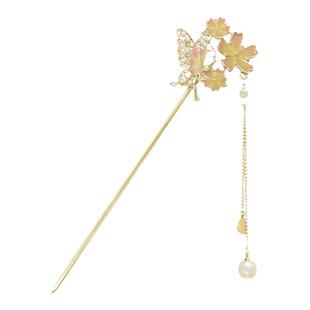 国风花朵流苏发簪女生高级珍珠款步摇新中式旗袍配饰蝴蝶簪子发饰