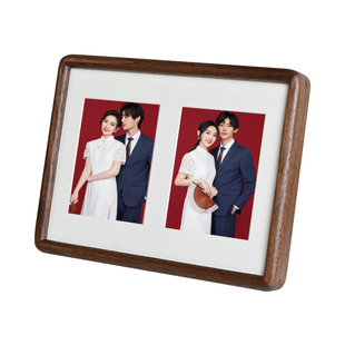 实木相框二联摆台定制两宫格结婚婚纱照中式全家福做成相框高级感
