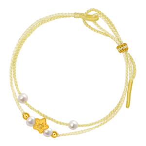 周六福5d硬金淡水珍珠手绳女款黄金镶嵌手饰星星蝴蝶送新年礼物