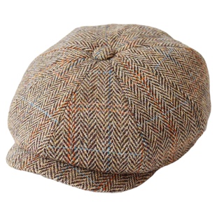 KAMOSA进口英国哈里斯羊毛八角报童帽复古大头围帽子Harris Tweed