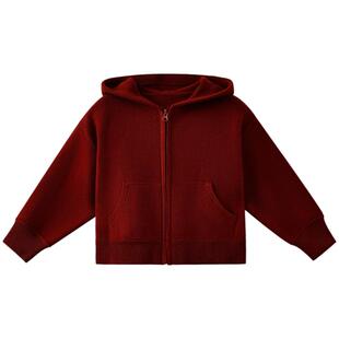 哈齿童装儿童毛衣加厚保暖红色连帽针织衫男童女童羊毛外套中大童