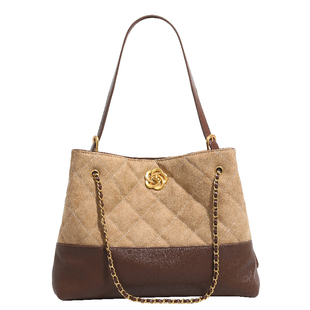 时尚磨砂鹿皮绒小香风托特包高级感拼接大容量单肩腋下包斜跨女包