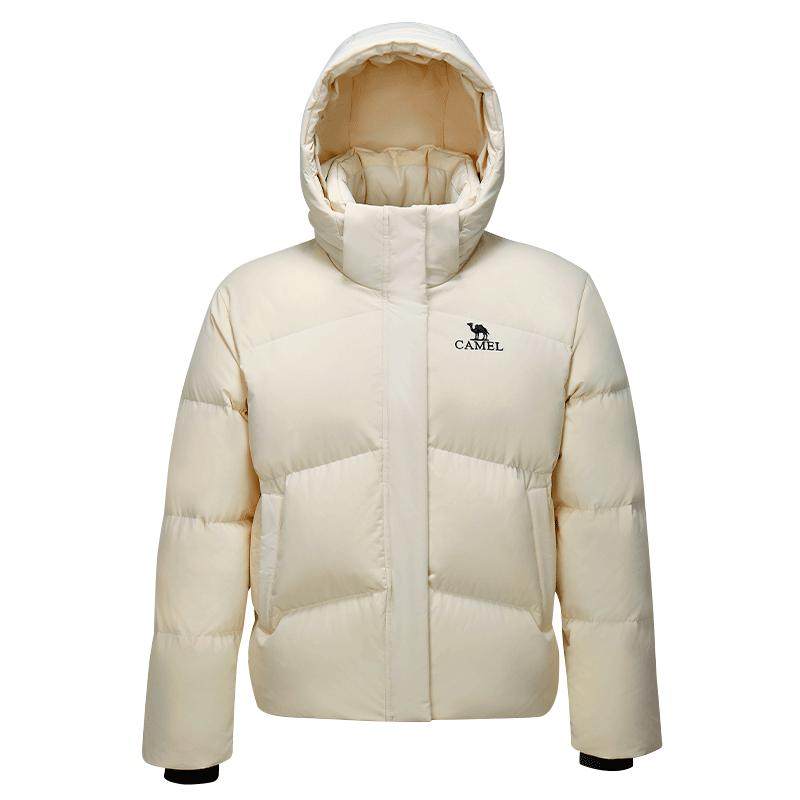 骆驼羽绒服女装2025秋冬季连帽短款面包服黑色加厚保暖男女外套