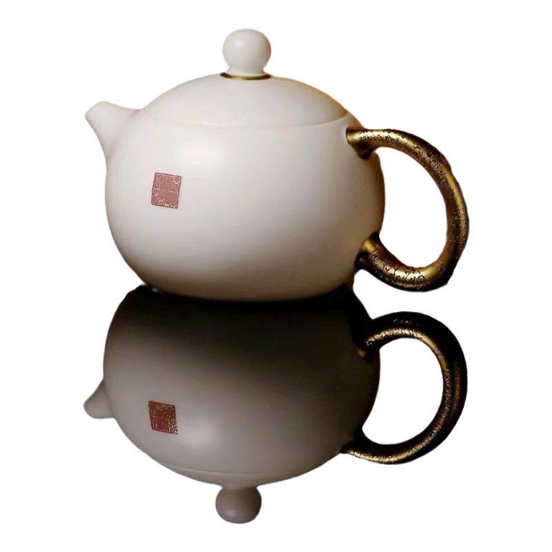 渡景山房羊脂玉瓷新中式礼品茶壶