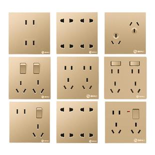86型一开八孔墙壁六6孔四孔十孔带开关面板多孔家用5五孔插座金色
