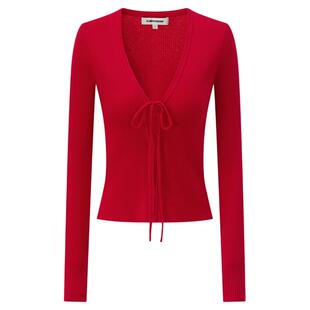 CLIMAX VISION羊毛混纺竖坑条肌理V领系带针织开衫毛衣女款空调衫