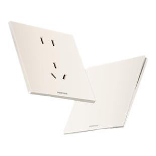 鸿雁超薄哑光肤感开关插座面板家用86型一开五孔16a插座E10奶油白