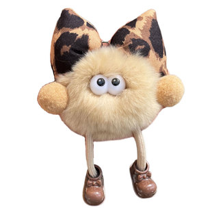 真獭兔毛可爱豹纹蝴蝶结小煤球包挂饰书包公仔卡通玩偶钥匙扣挂件