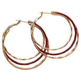 红色多层大圈圈耳环女2026年新款高级感轻奢耳钉新年耳饰气质耳圈