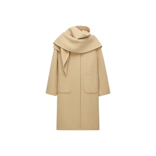 OCHIRLY欧时力 羊毛双面呢配围巾大衣女慵懒长款外套2025秋季新品