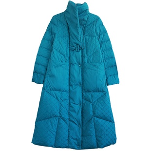 复古民国风加厚白鸭绒羽绒服女冬季长款立领保暖外套宽松气质盘扣