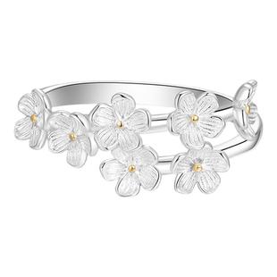 中国黄金喜上梅梢戒指金色珐琅银戒指足银999戒指送女友生日礼物