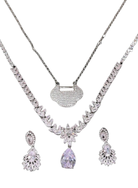 古巴比伦麦穗水滴宝石项链 星河璀璨 镀18K金 平安锁锆石颈链叠戴